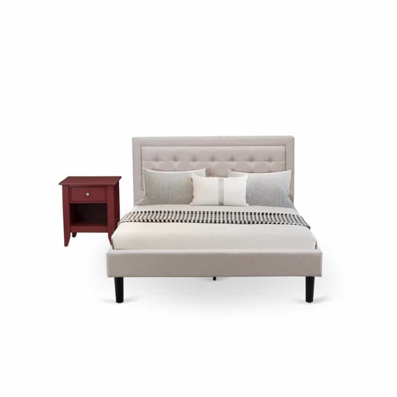 Fn08q-1Ga13 2-Piece Fannin Bedroom Furniture Set With 1 Queen Bed And A Modern End Table - Mist Beige Linen Fabric