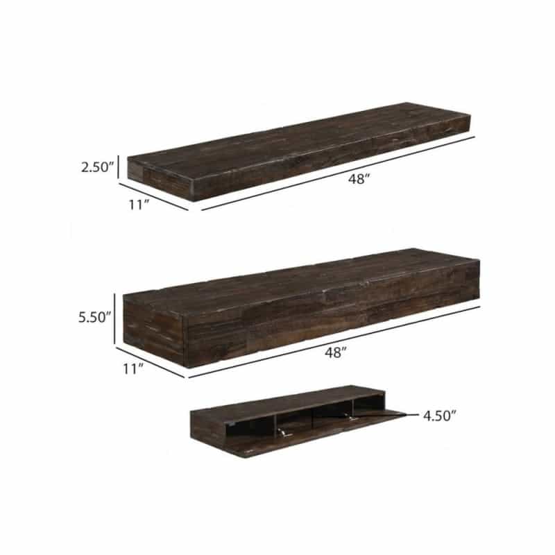 Distressed Floating Shelf Set With Hidden Storage (3 Pcs)