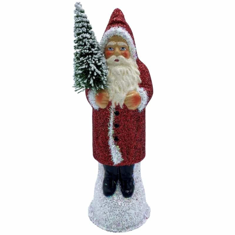 Paper Mache Candy Container - Santa In Red Glitter Coat