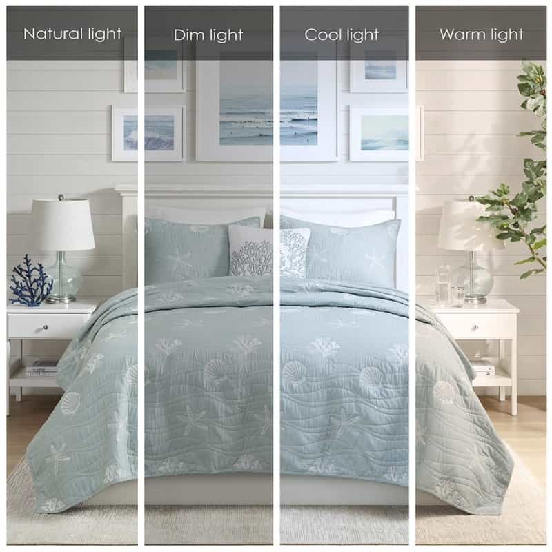 4 Piece Cotton Reversible Embroidered Quilt Set With Throw Pillow