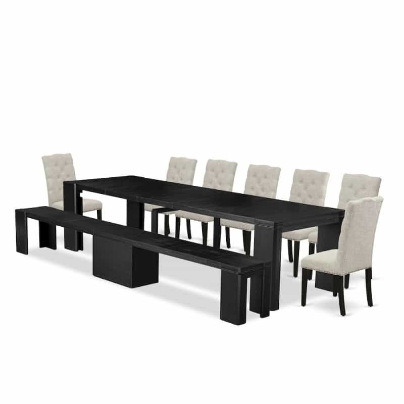 9-Piece Dining Room Table Set A Rectangular Kitchen Table With A Wooden Bench