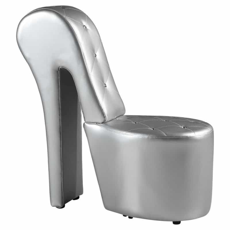 Best Master High Heel Faux Leather Crystal Studs Shoe Chair In Silver