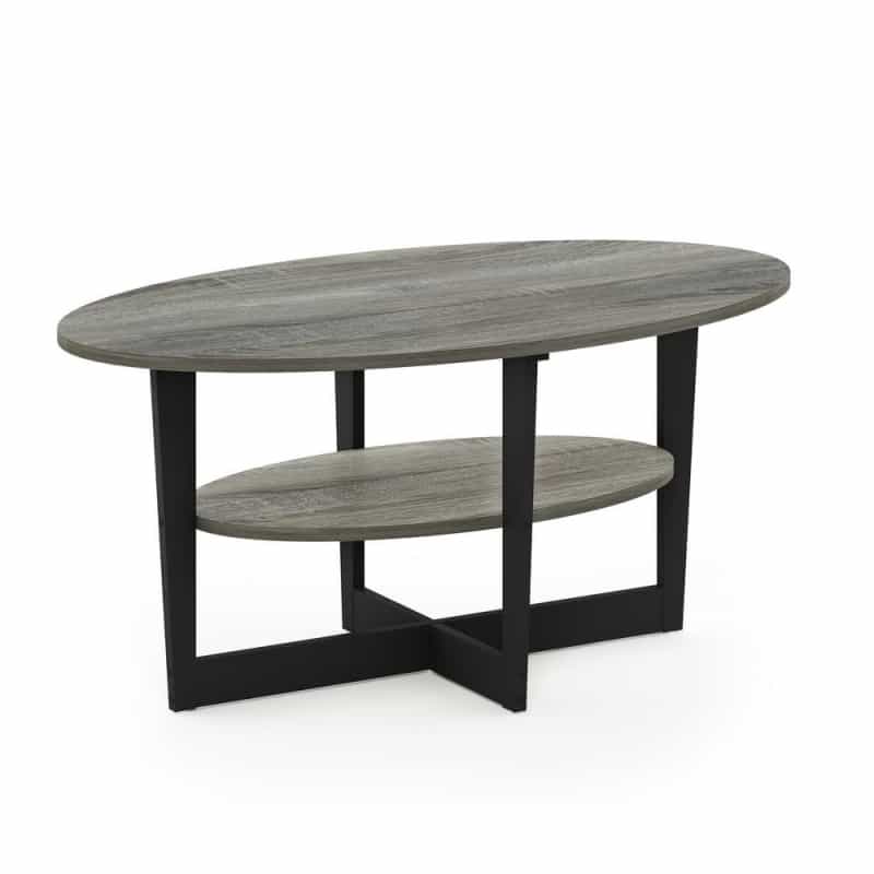 Furinno Jaya Oval Coffee Table, French Oak Grey/Black