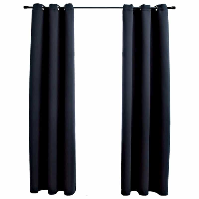 Vidaxl Blackout Curtains With Rings 2 Pcs Black 37"X63" Fabric, 134834