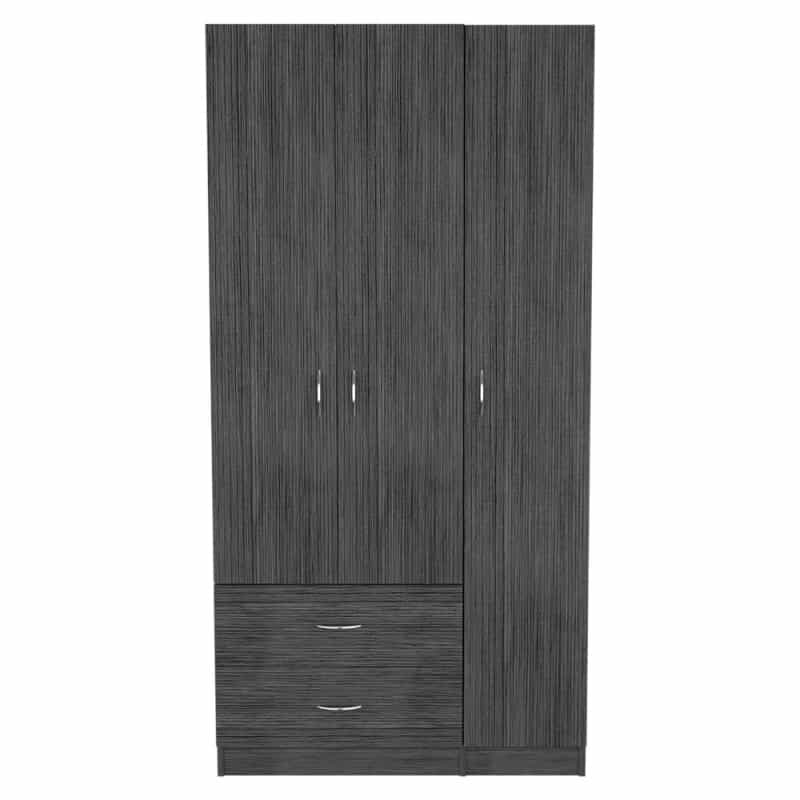 Depot E-Shop Bosko 3 Doors Armoire, Two Drawers, One Door Cabinet, Two Door Cabients, Metal Rod, Smoky Oak/White, For Bedroom