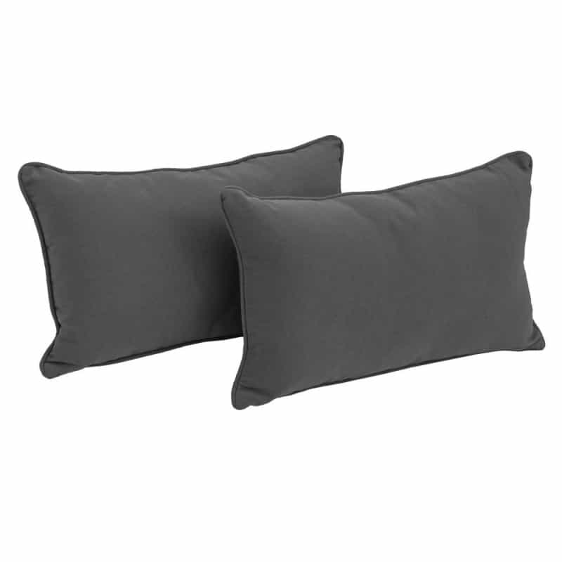 20-Inch By 12-Inch Double-Corded Solid Twill Back Support Pillows With Inserts (Set Of 2), Steel Grey