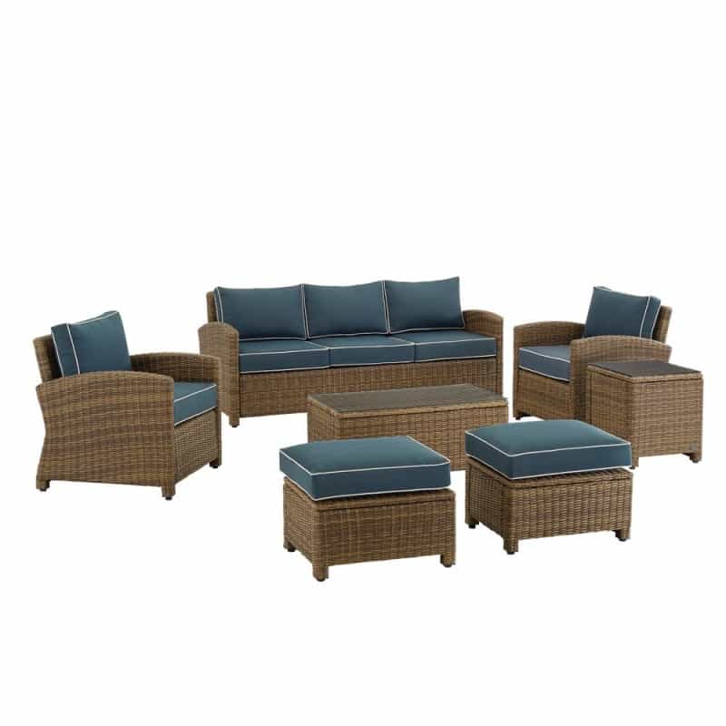 7Pc Outdoor Sofa Furniture Set, Sofa, Coffee&Side Table, 2 Armchairs, 2 Ottomans