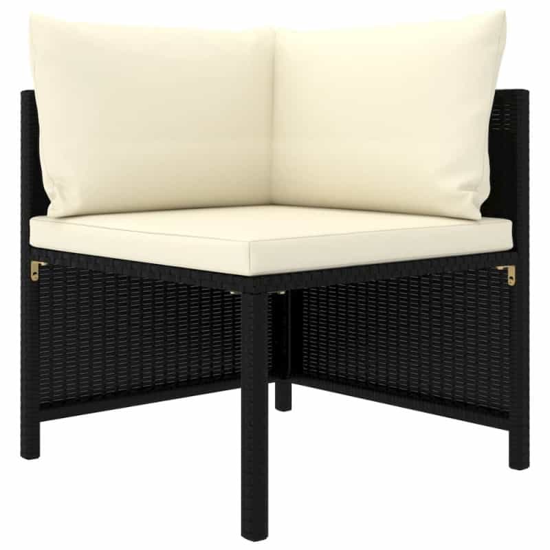 Corner Sofa Black Pe Rattan, Powder-Coated Steel, Fabric Polyester
