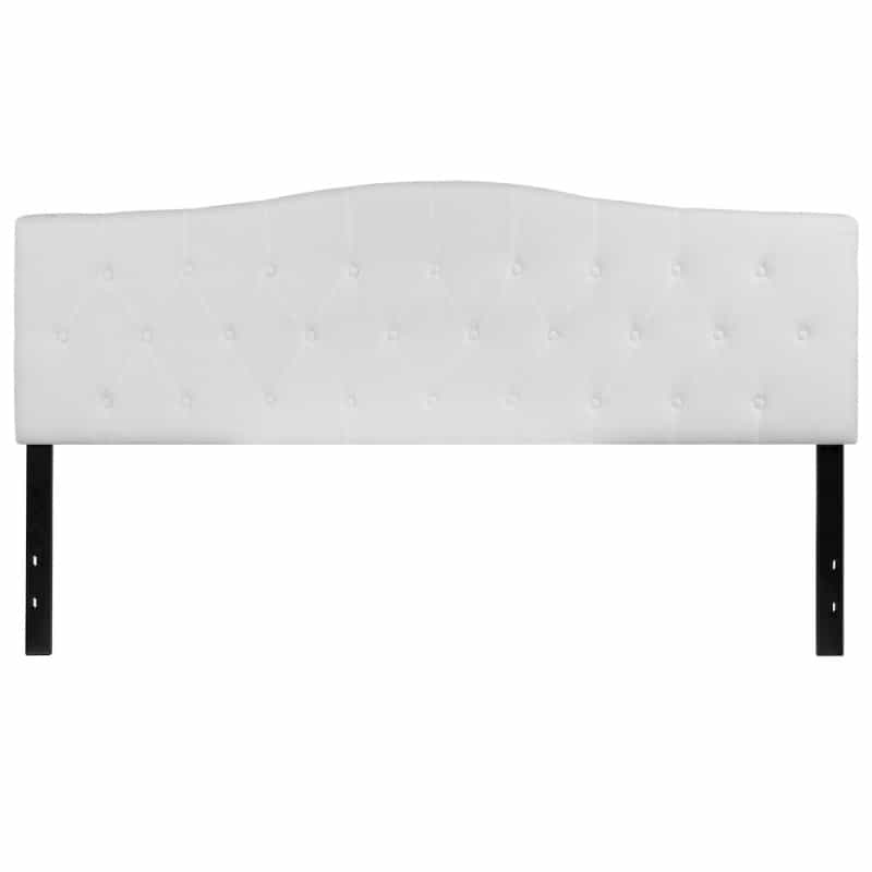 Tufted Upholstered King Size Headboard In White Fabric