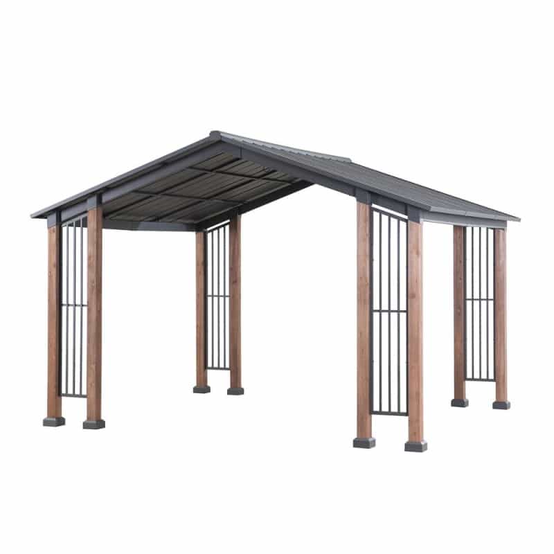Outdoor Cedar Wood Frame Gazebo With Black Steel Hardtop Roof For Patio