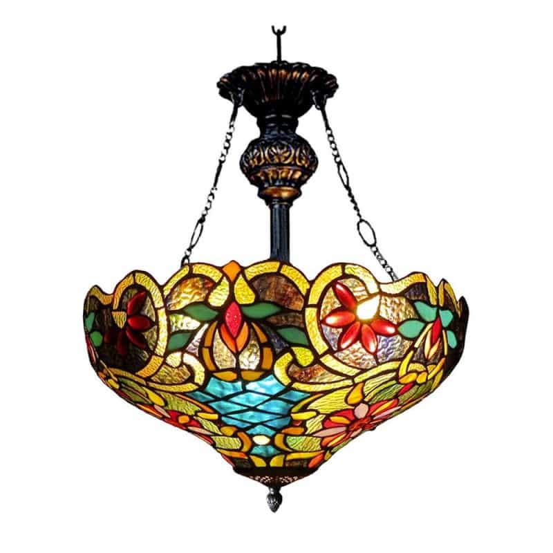 Leslie Tiffany-Style Victorian 2 Light Inverted Ceiling Pendent 18" Shade