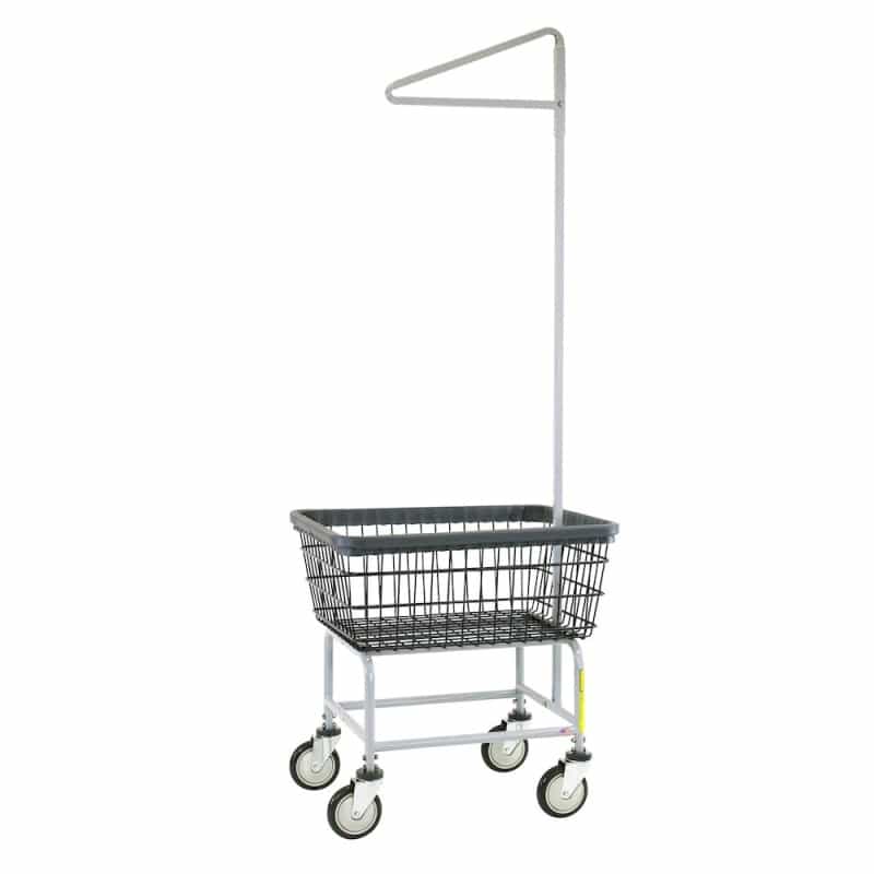 Economy Rolling Wire Laundry Cart With Single Pole Rack, 2.5 Bushel, Chrome