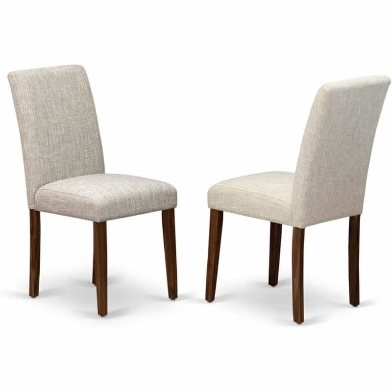 East West Furniture Set Of 2 Parsons Chairs - Doeskin Linen Fabric Seat And High Back - Antique Walnut Finish