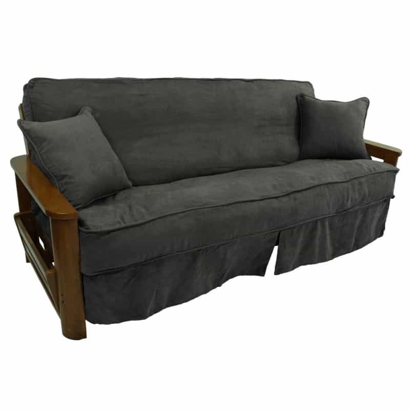 Solid Microsuede Double Corded 8 To 9-Inch Full Futon Slipcover Set With Two 18-Inch Throw Pillows (Set Of 3)