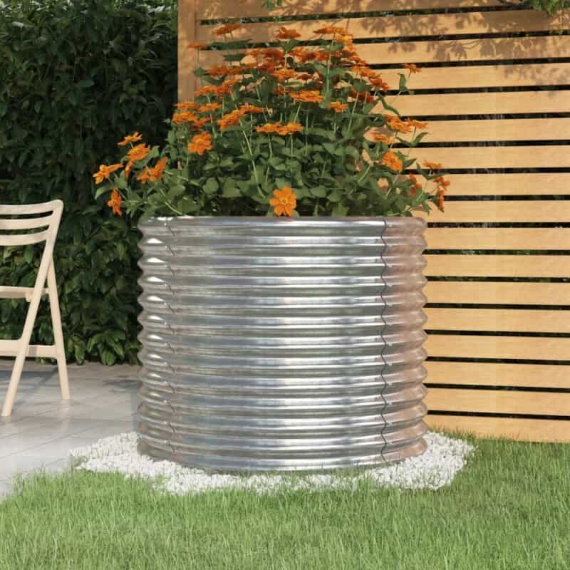Garden Planter Silver Powder-Coated Steel 31.5 X 26.8 In Durable