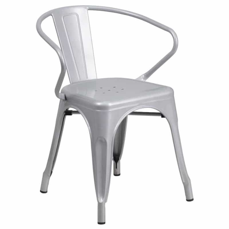 Commercial Grade Silver Metal Indoor-Outdoor Chair With Arms