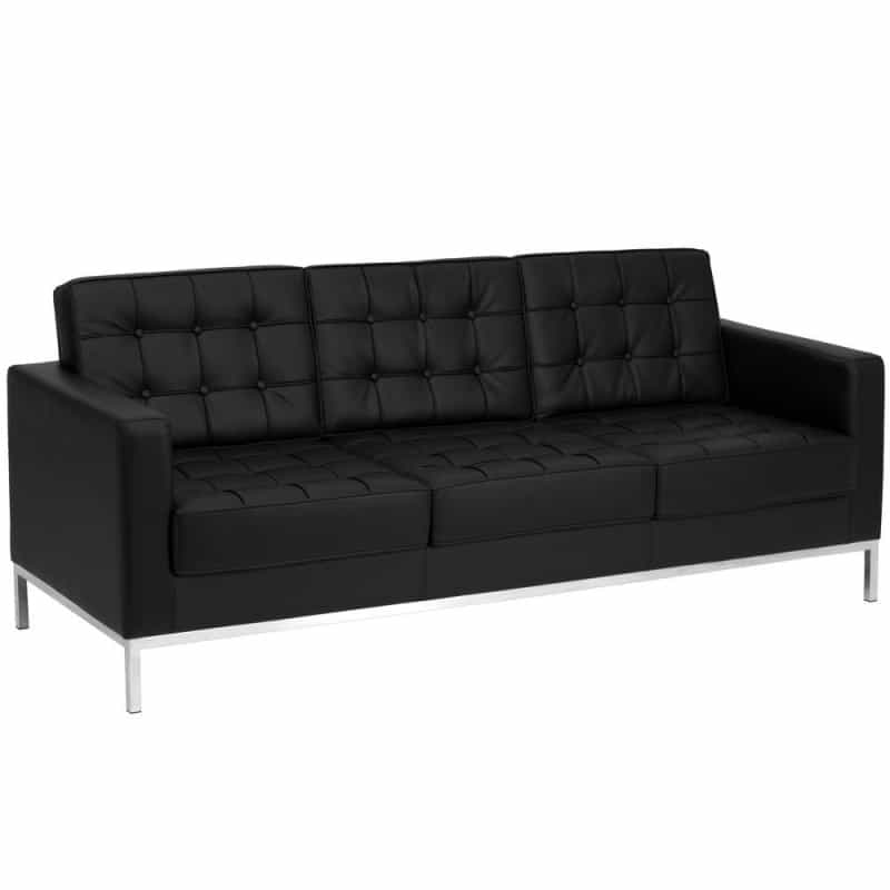 Lacey Contemporary Black Leathersoft Sofa With Stainless Steel Frame