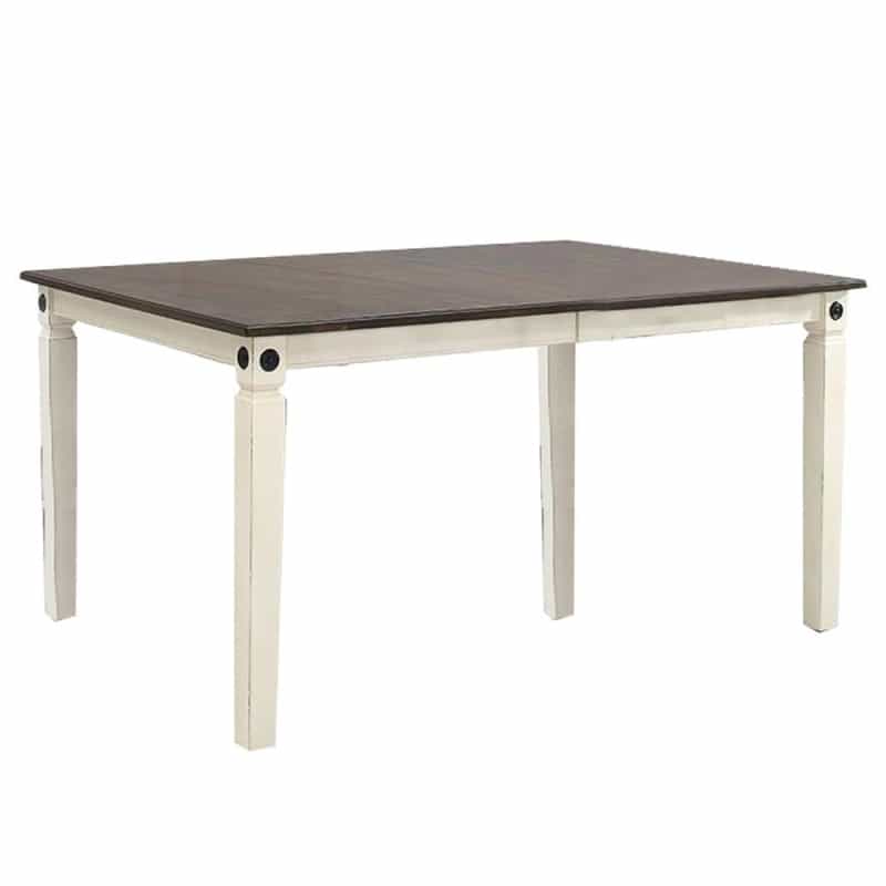 Glennwood Dining Table W/18" Storing Leaf, Rubbed White And Charcol Finish