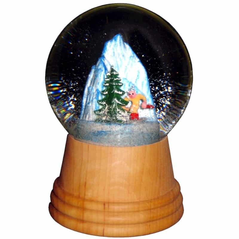 Snowglobe - Medium Skier With Wooden Base