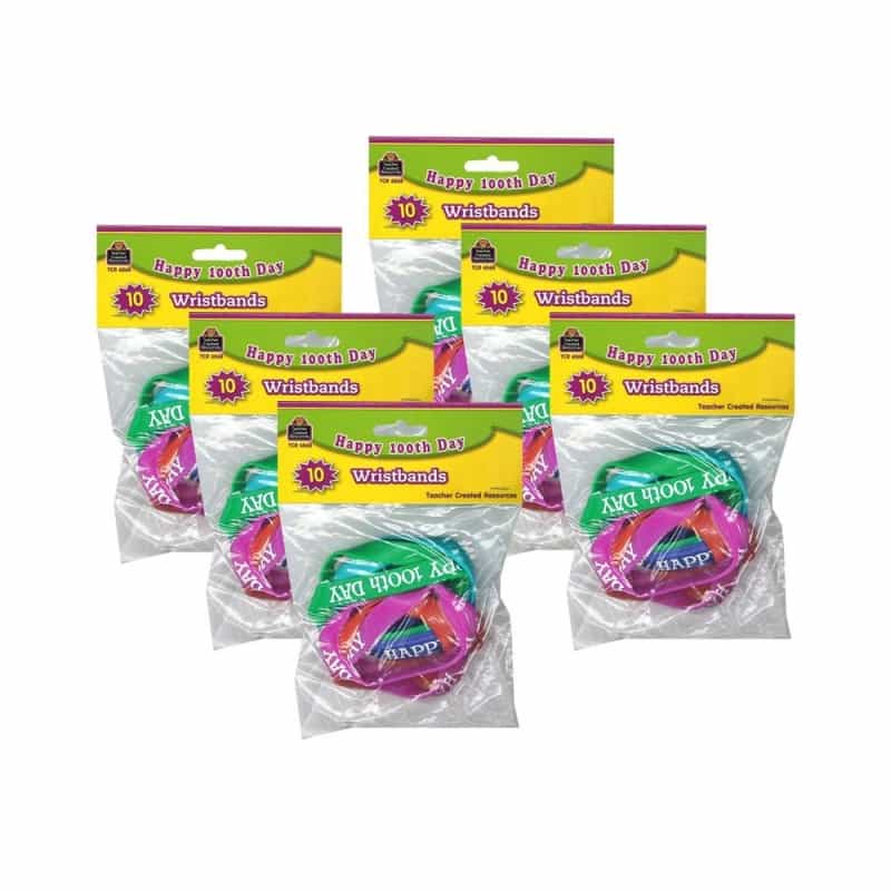 Happy 100Th Day Wristband Pack, 10 Per Pack, 6 Packs