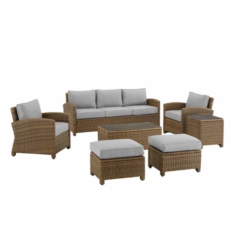 7Pc Outdoor Sofa Furniture Set, Sofa, Coffee&Side Table, 2 Armchairs, 2 Ottomans