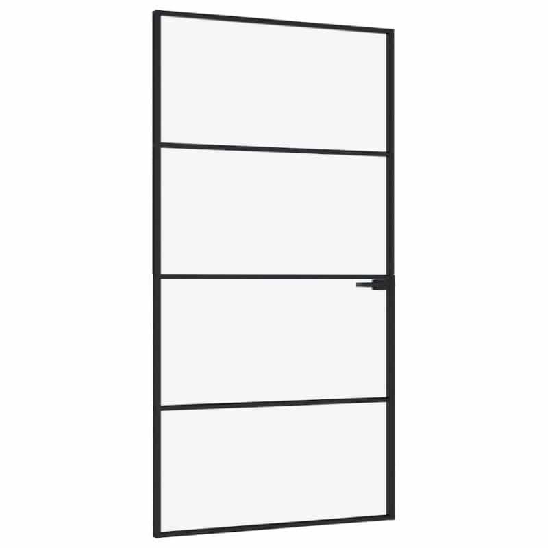 Interior Door Black 40.2"X79.3" Tempered Glass&Aluminum Slim