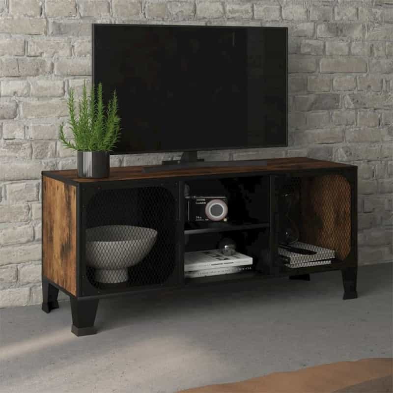 Tv Cabinet Rustic Brown Mdf, Metal Large Rustic Brown Tv Cabinet