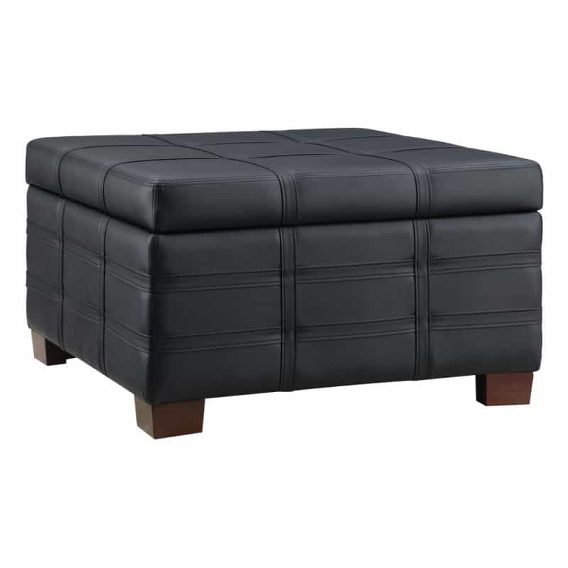 Detour Strap Square Storage Ottoman In Black Faux Leather, Dtr3030s-B18