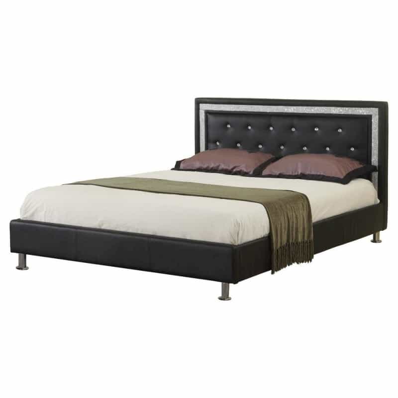 Best Master Faux Leather Queen Platform Bed With Crystal Tufted Buttons In Black
