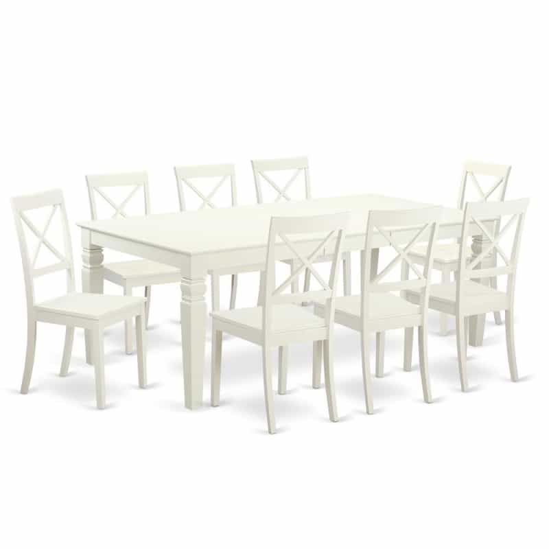 9 Pctable And Chair Set With A Dining Table And 8 Dining Chairs In Linen White