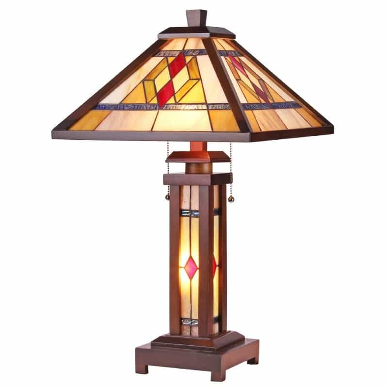 Gareth Tiffany-Style Mission 3 Light Double Lit Wooden Table Lamp 15" Shade