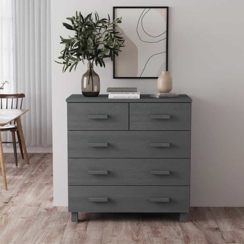 Sideboard Dark Grey Solid Pine Wood Medium Sideboard