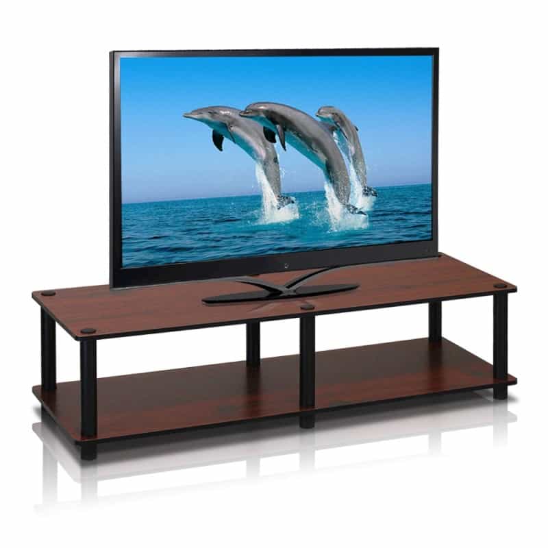 Just No Tools Wide Tv Stand, Dark Cherry W/Black Tube