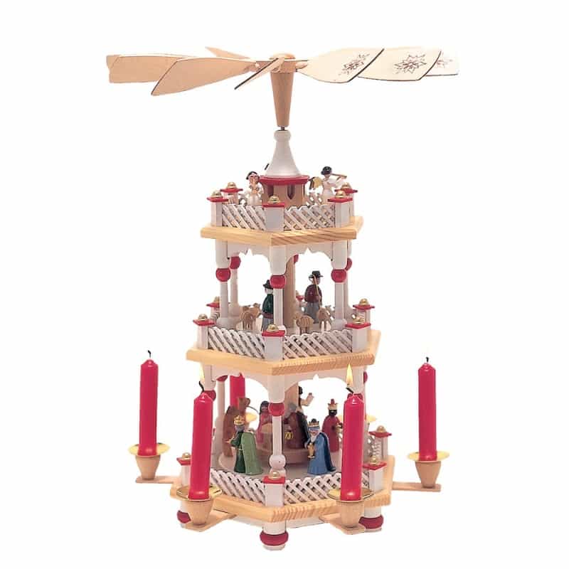 Pyramid - 3 Tiers - Nativity Scene, Wise Men, Shepherds And Angels