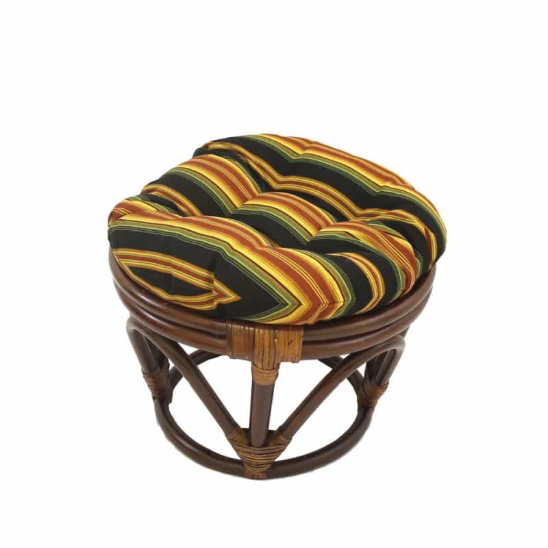 Rattan Ottoman With Outdoor Fabric Cushion