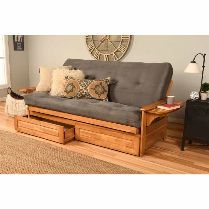 Phoenix Frame-Butternut Finish-Suede Gray Mattress-Storage Drawers