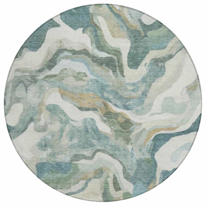 Machine Washable Indoor/Outdoor Chantille Acn2162 Teal 8' X 8' Round Rug