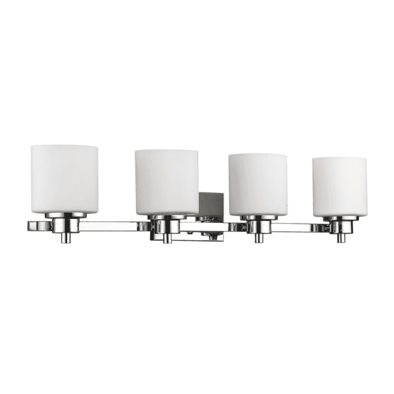 Solbi Contemporary 4 Light Chrome Finish Bath Vanity Wall Fixture White Alabaster Glass 33" Wide