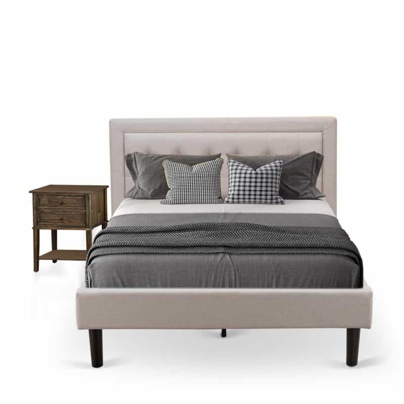 Fn08f-1Vl07 2-Piece Fannin Full Size Bedroom Set With 1 Mid Century Bed And A Modern Nightstand - Mist Beige Linen Fabric