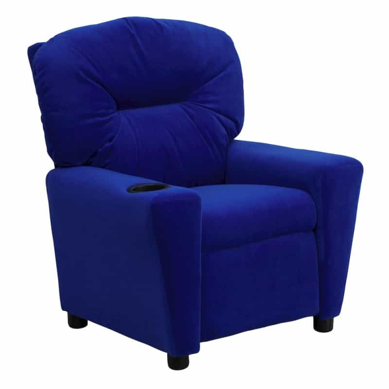 Contemporary Blue Microfiber Kids Recliner With Cup Holder