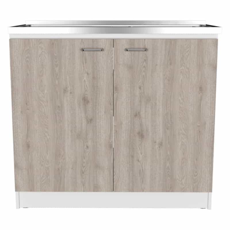 Depot E-Shop Salento Freestanding Sink, Two-Door Cabinet, Countertop, Two Shelves- White/Light Grey, For Kitchen