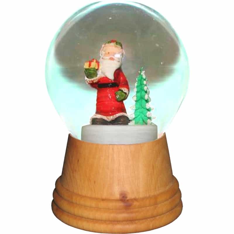 Snowglobe - Medium Santa With Tree With Wooden Base