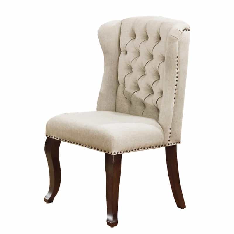 Classic Upholstered Wingback Chairs Tufted In Linen Fabric W/Nailhead Trim **Single Chair**, Beige