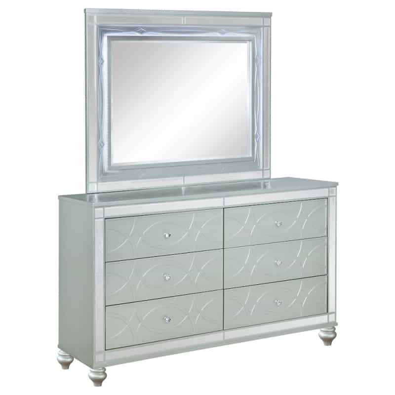 Gunnison 6-Drawer Dresser With Mirror Silver Metallic