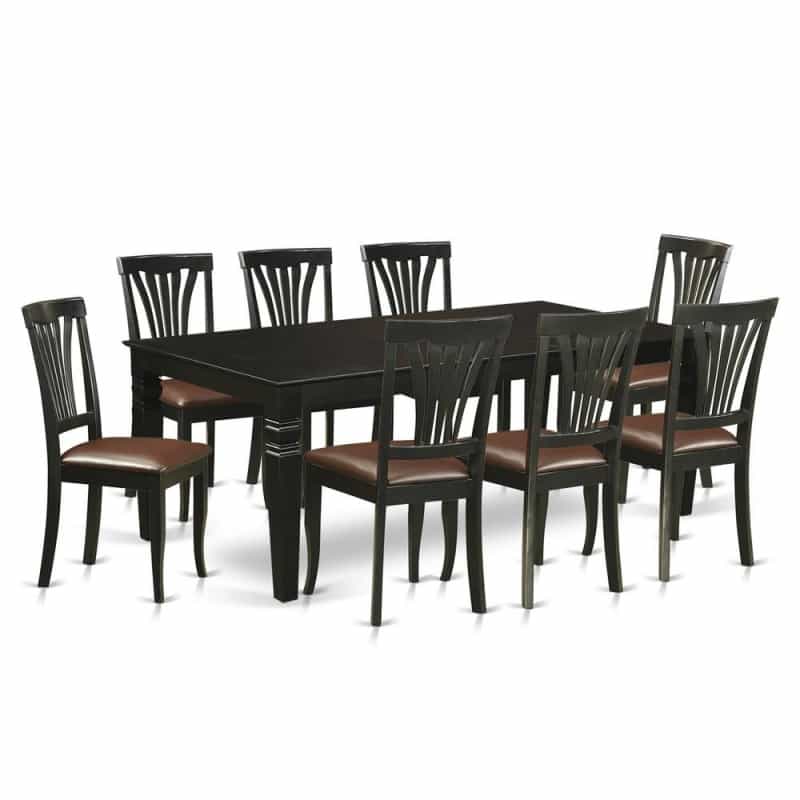 9 Pc Dinette Set With A Kitchen Table And 8 Leather Dining Chairs In Black
