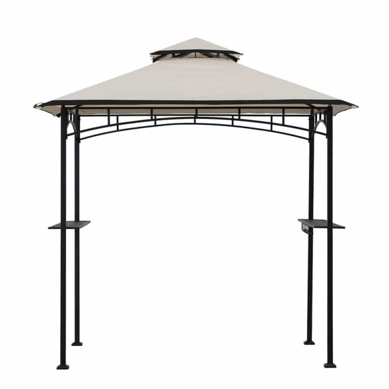8X5 Ft2-Tier Soft Top Gazebo Black Steel Grill Gazebo With Ceiling Hook, Shelves