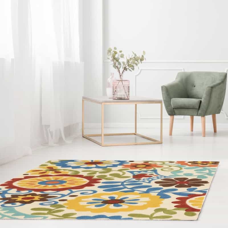 Trio Frond Ivory & Blue 5X7, Rug
