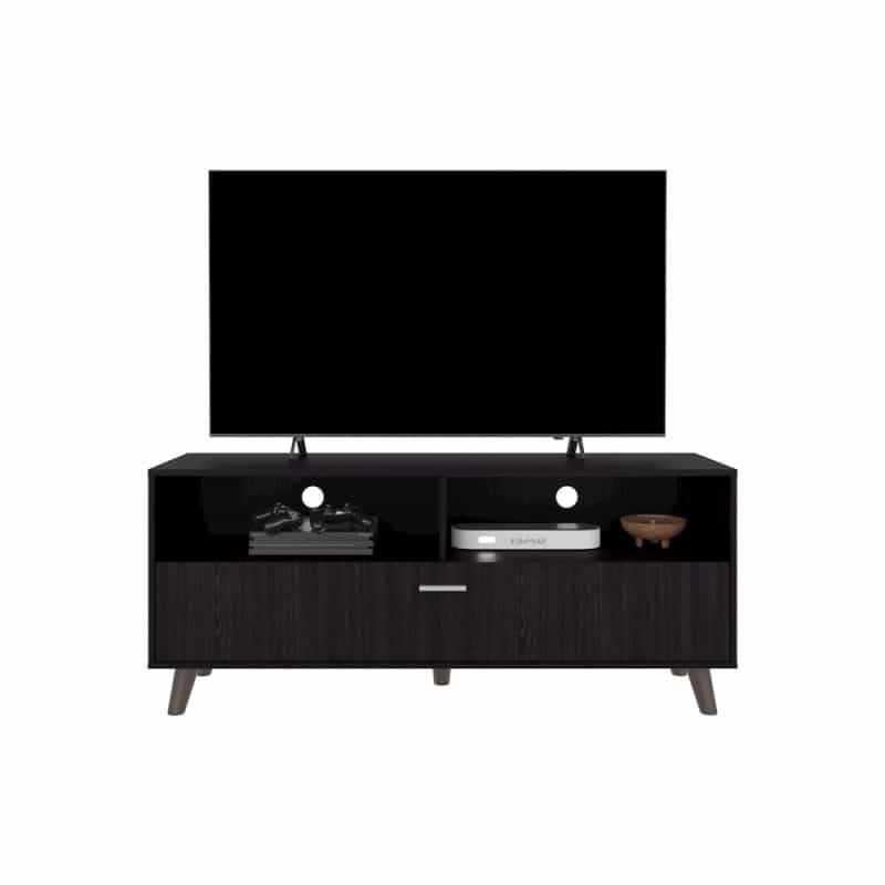 Leary Tv Stand, 1 Door, 2 Shelves, Black Wengue