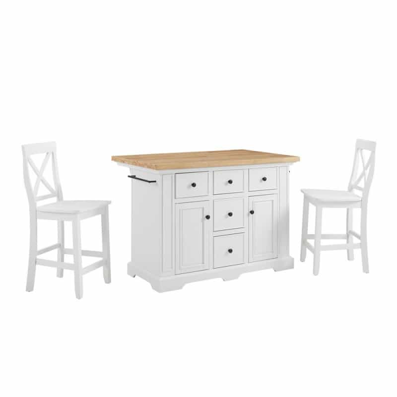 Julia Wood Top Island W/X-Back Stools - Island & 2 Stools