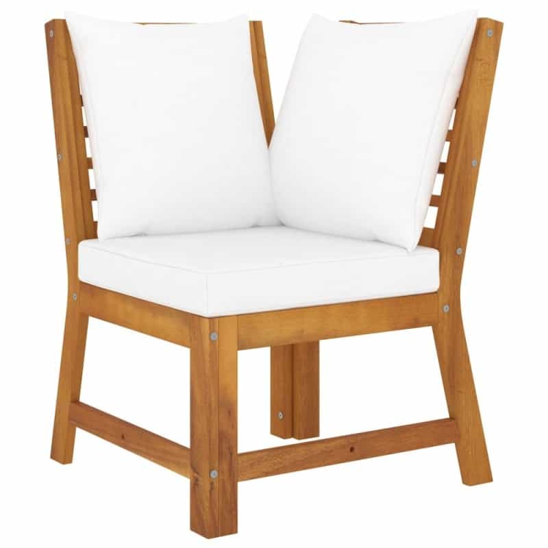 Sectional Corner Sofa Cream Solid Acacia Wood Compact